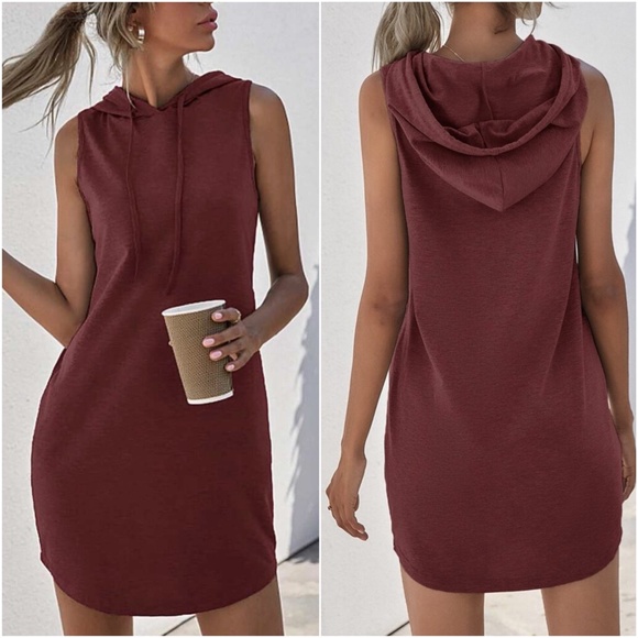 Casual Minimalist Sleeveless Hoodie Dress Pink - Picture 3 of 7